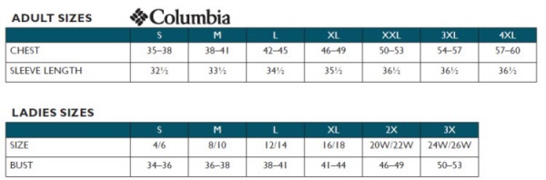 Columbia Pfg Shirt Size Chart